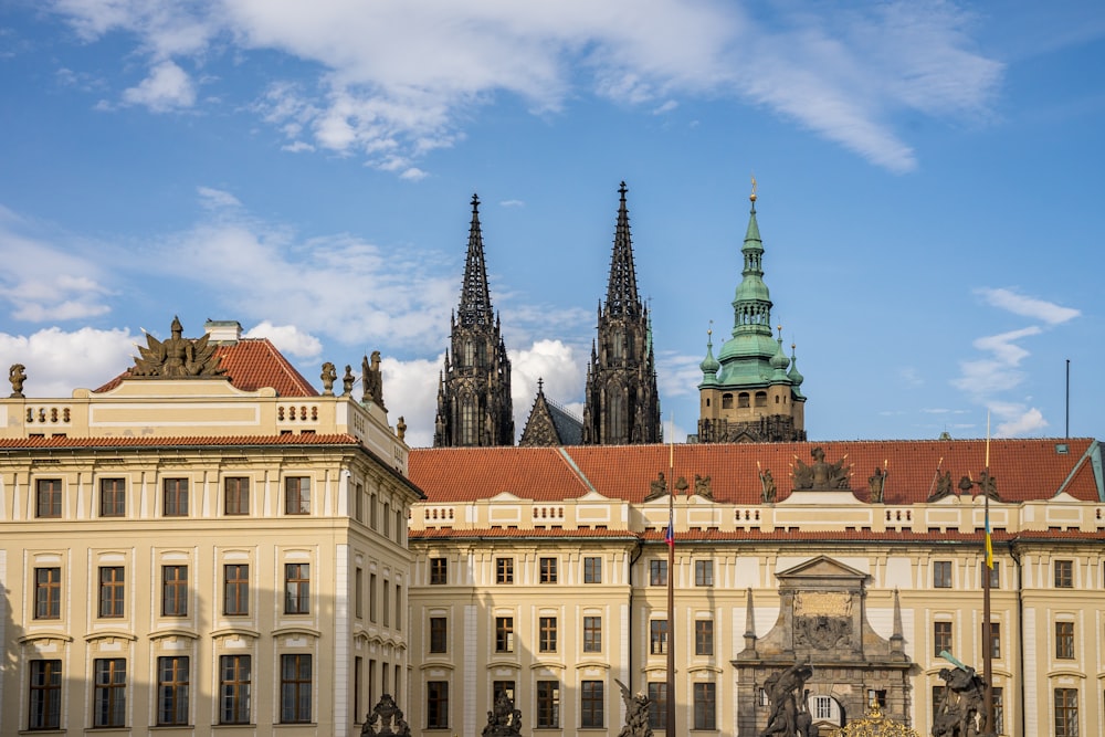 a large building with a clock tower in the middle of it