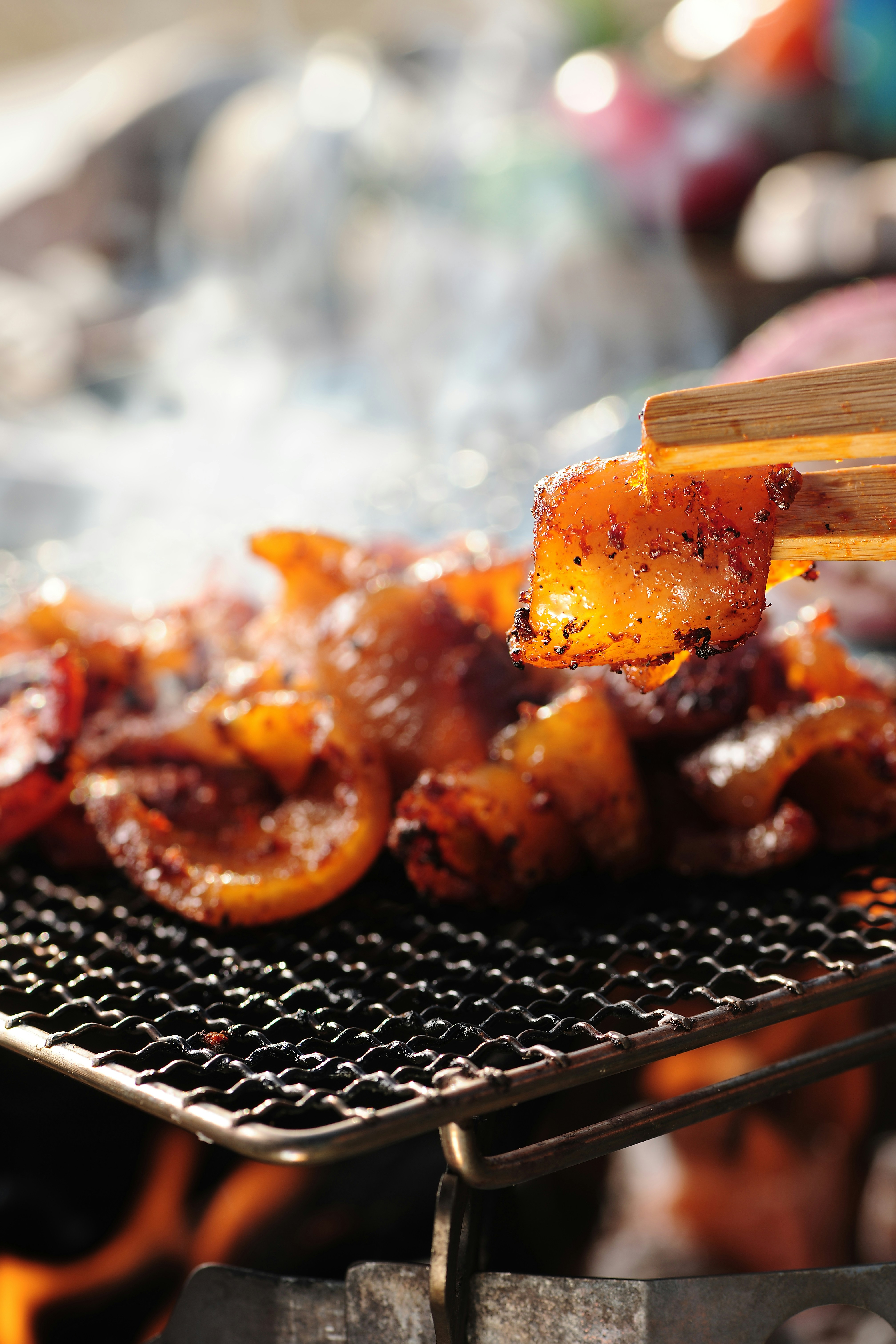 a close up of food on a grill