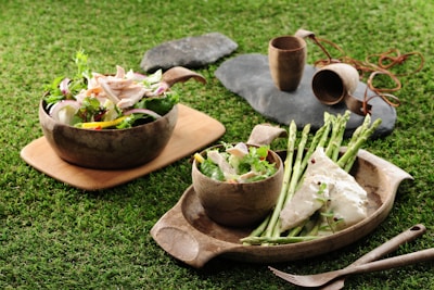 Freshly prepared dishes served on rustic plates in a casual setting.