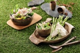 Woven jute table mats laid out under a simple ceramic dinnerware set, evoking a natural, earthy vibe.