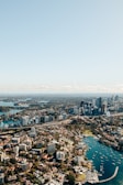 An aerial view of a bustling financial district with skyscrapers.
