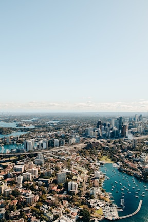 An aerial view of a bustling city showcasing various businesses.