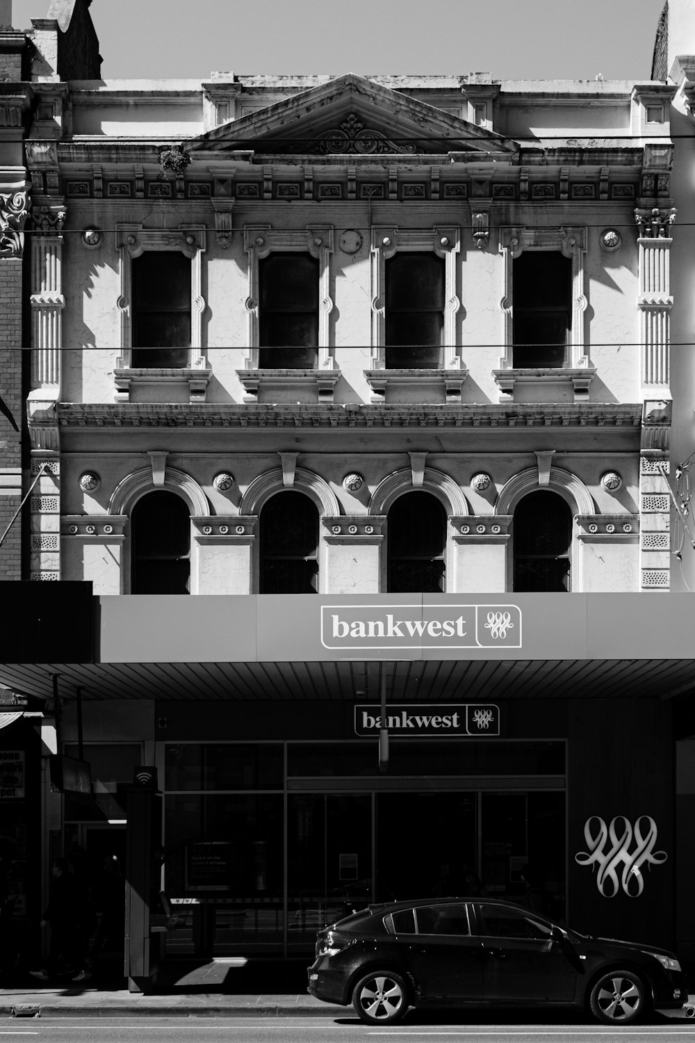 a black and white photo of an old building