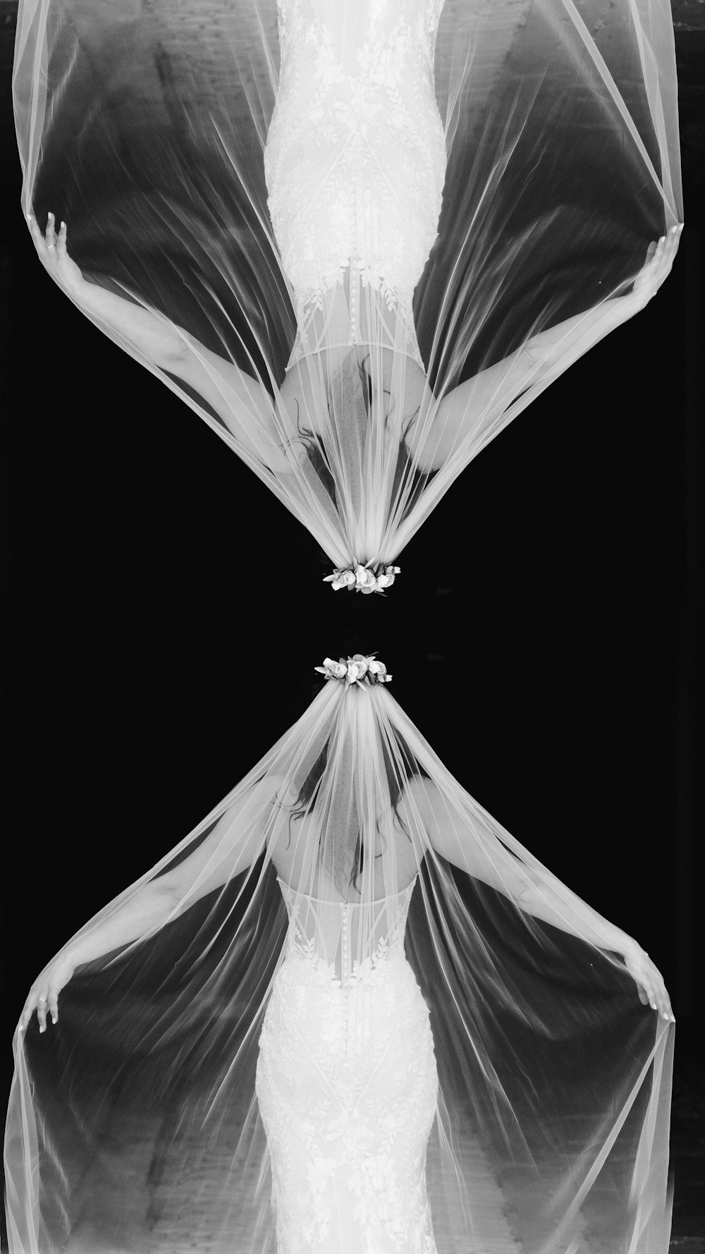 a black and white photo of two veils