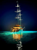 Close-up of cockpit LED lights glowing softly on a sailing boat