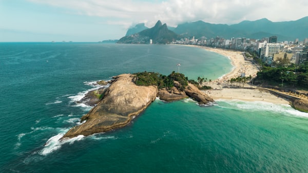 Ipanema Beach aerial panorama with city and coastline