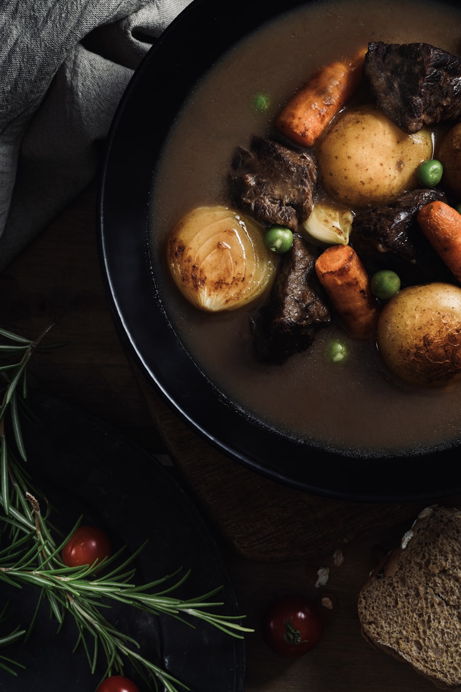 Dublin coddle stew with sausage, bacon and potato in a bowl