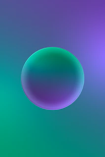 A glowing neon gradient sphere floating against a deep violet-to-black background with subtle glassmorphism blur.