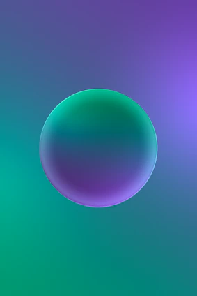 A sleek, glowing 3D sphere floating against a deep violet-to-black gradient background.