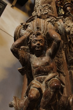 A wooden sculpture designed for architectural purposes.
