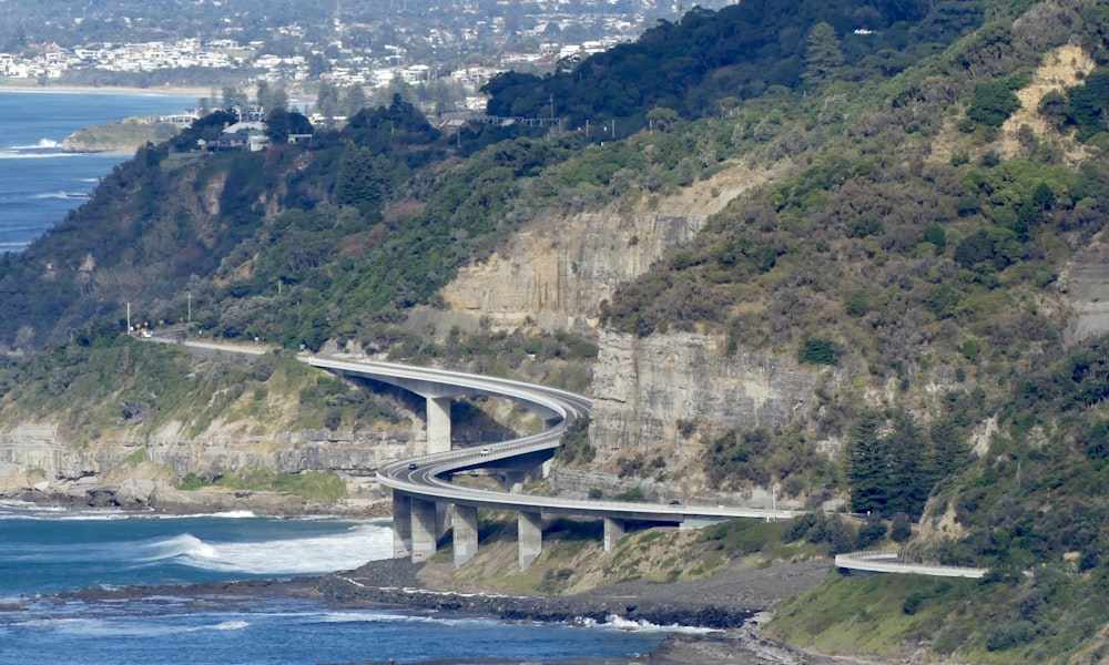 a view of a highway going over a cliff