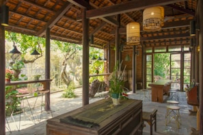 Outdoor patio space blending natural materials with simple, elegant design.