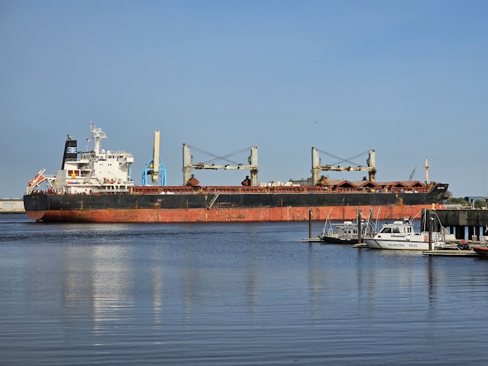 a large cargo ship in a body of water