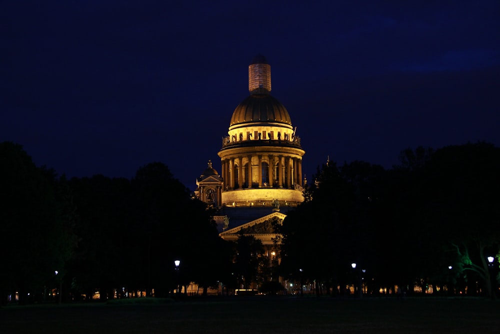 a building with a dome lit up at night