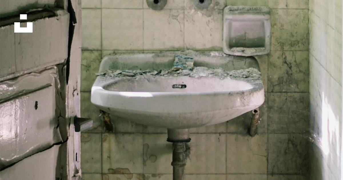 Un baño deteriorado con un lavabo roto foto – Imagen de Edificio ...