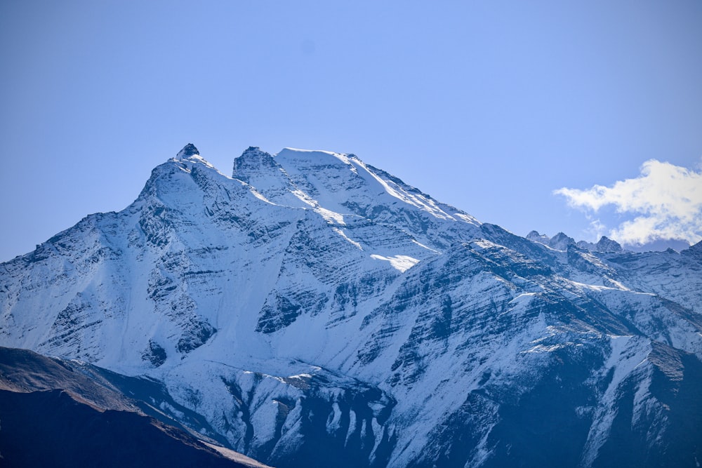 a snow covered mountain with a blue sky in the background