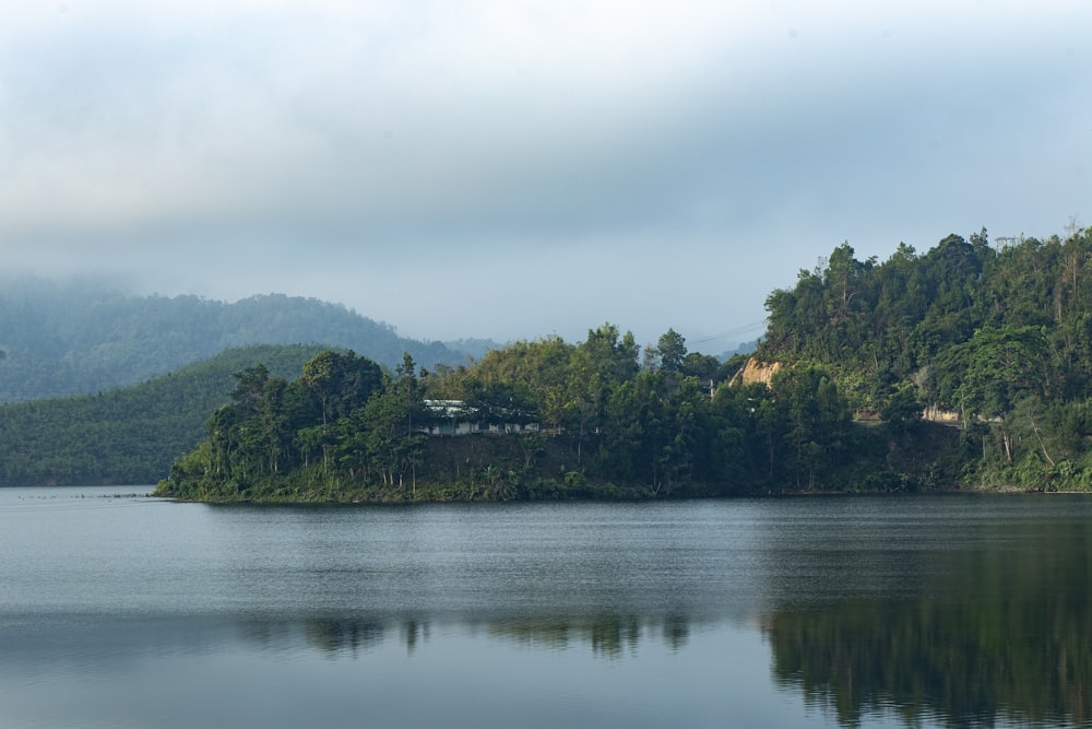 a small island in the middle of a lake