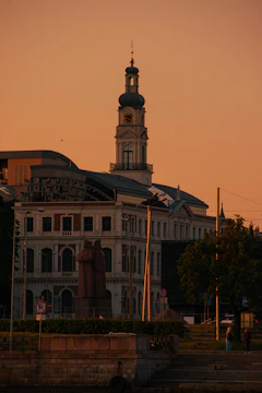 Historic monument glowing in warm sunset light with soft shadows enhancing architectural details.