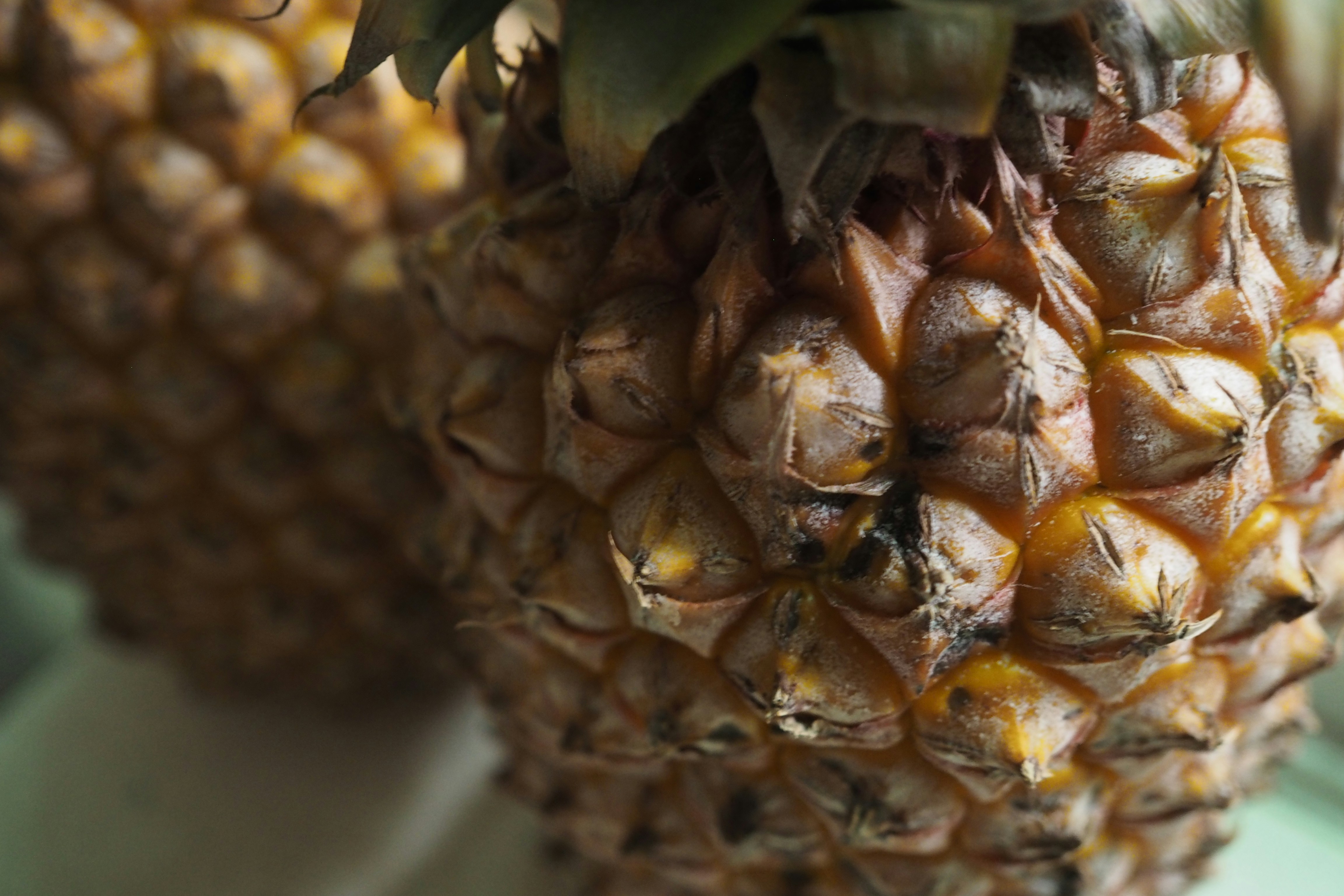 a close up of a pineapple on a table