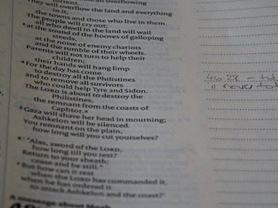 A page from a book is shown, with printed text on the left side. The text appears to be poetic or biblical in nature. To the right, there is a section with lined paper featuring handwritten notes, including a reference to a verse or page number.