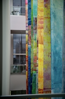 A vibrant artwork displayed in a modern setting.