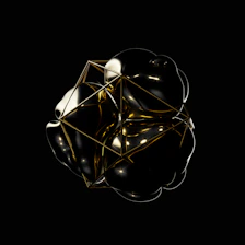 A sleek 3D gold and black abstract shape with glowing edges and depth shadows, embodying luxury and modernity.