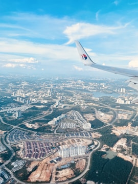 An aerial view of the surrounding urban landscape.