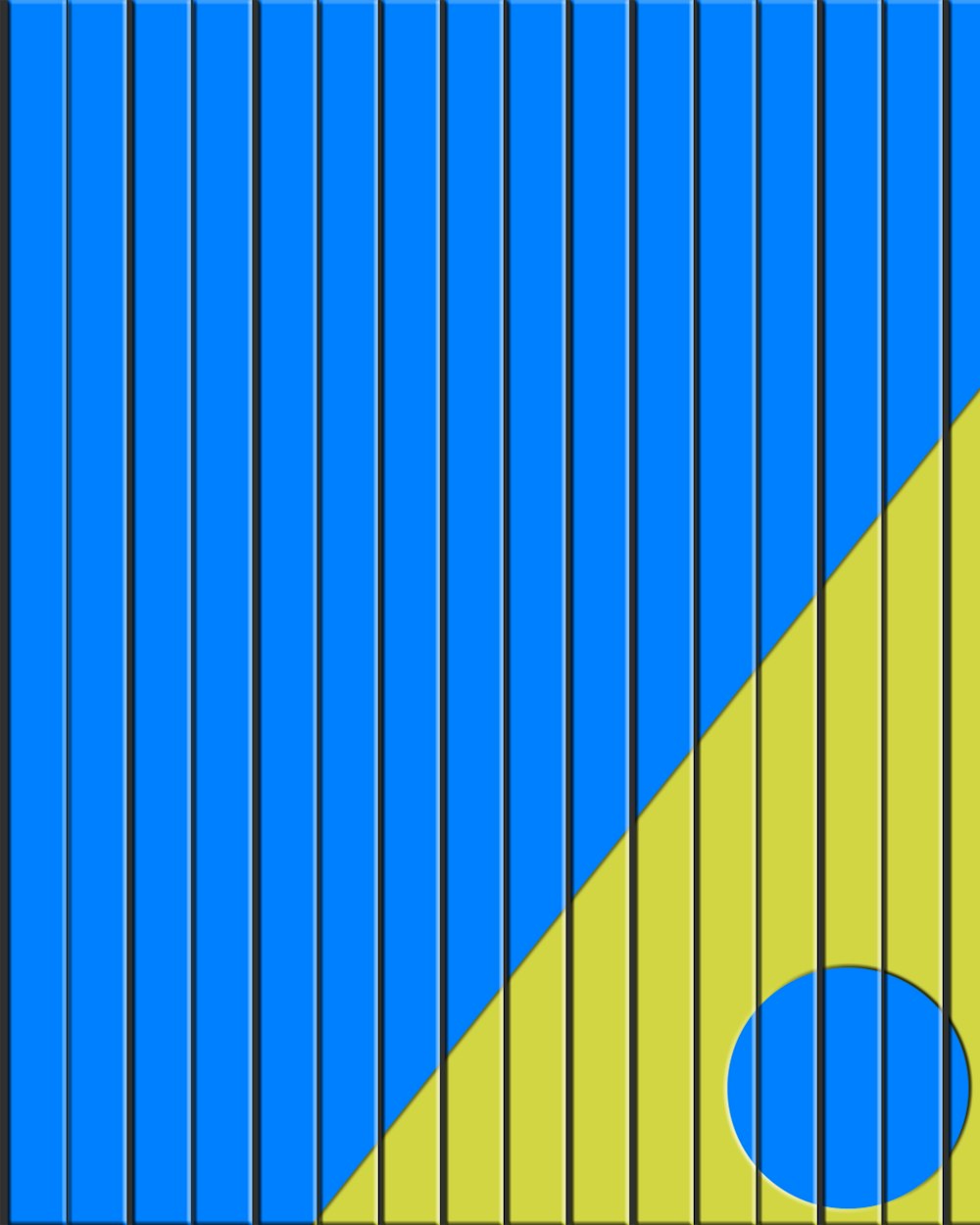 a blue and yellow striped wall with a blue circle