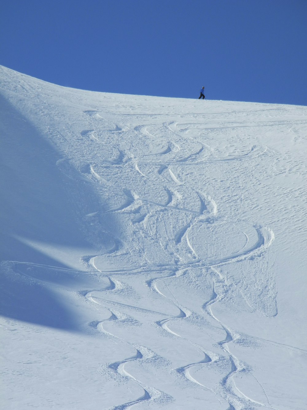 a person is skiing down a snowy hill