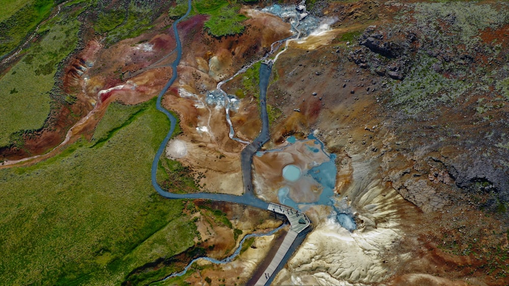 a river running through a lush green valley