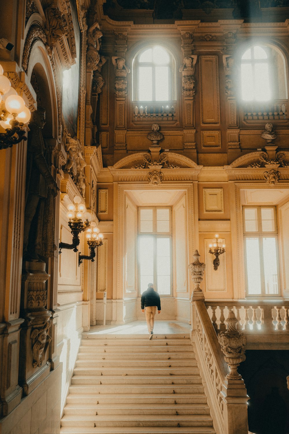 a person walking down a set of stairs