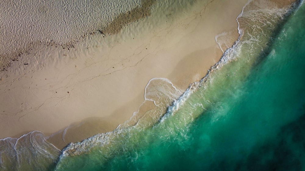 an aerial view of a beach and ocean