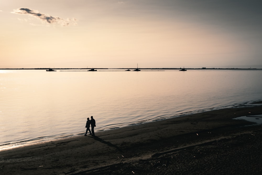 a person standing on a beach next to a body of water