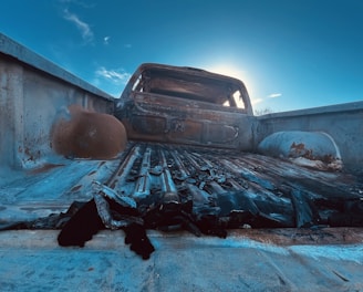 Before and after images of a repaired truck.