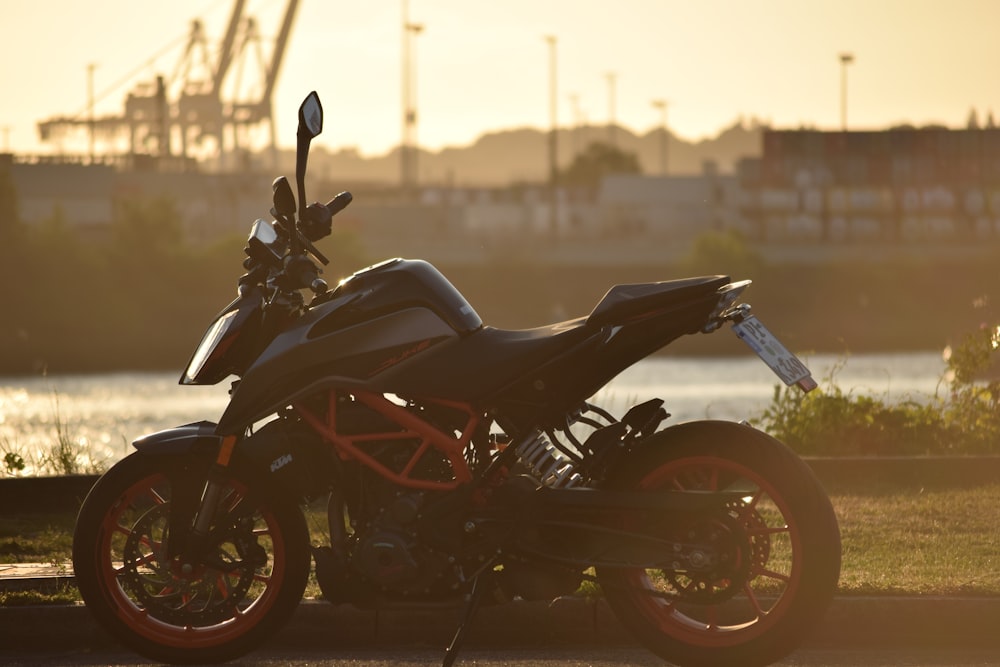 a motorcycle parked on the side of the road