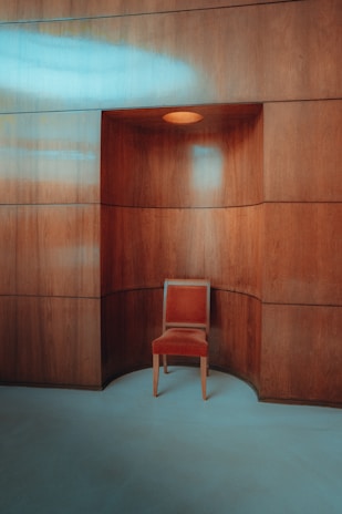 A sculptural wooden chair showcasing smooth curves and rich grain, placed in a cozy, sunlit room.