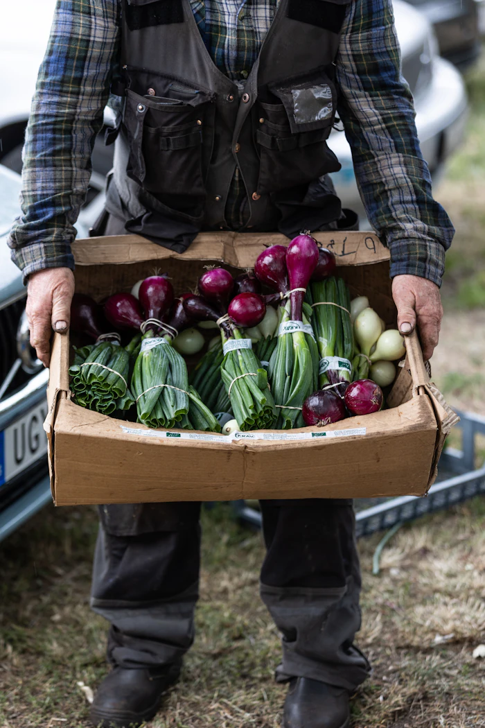 A man carrying a box of vegetables
