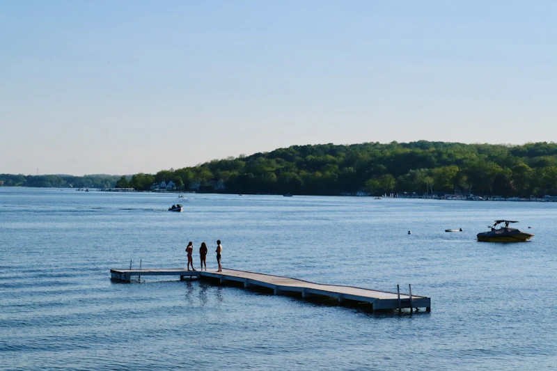 People on a dock overlooking Lake Geneva, Wisconsin