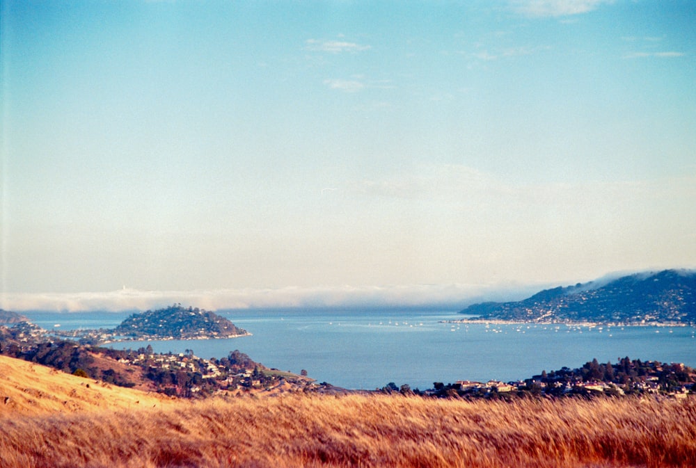 a view of a body of water from a hill