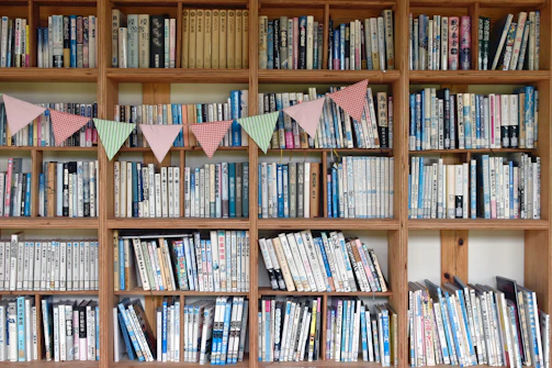 a book shelf filled with lots of books