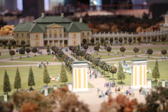 Photorealistic point-cloud model of a sprawling estate with lush gardens.