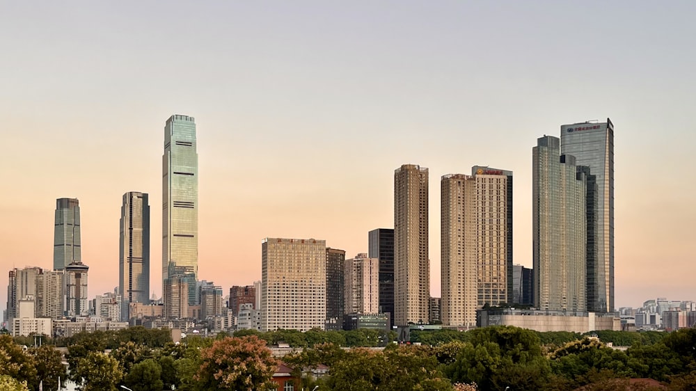 a view of a city with tall buildings