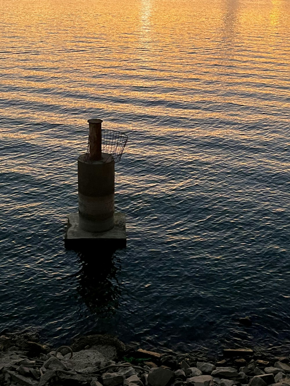 a buoy sitting in the middle of a body of water