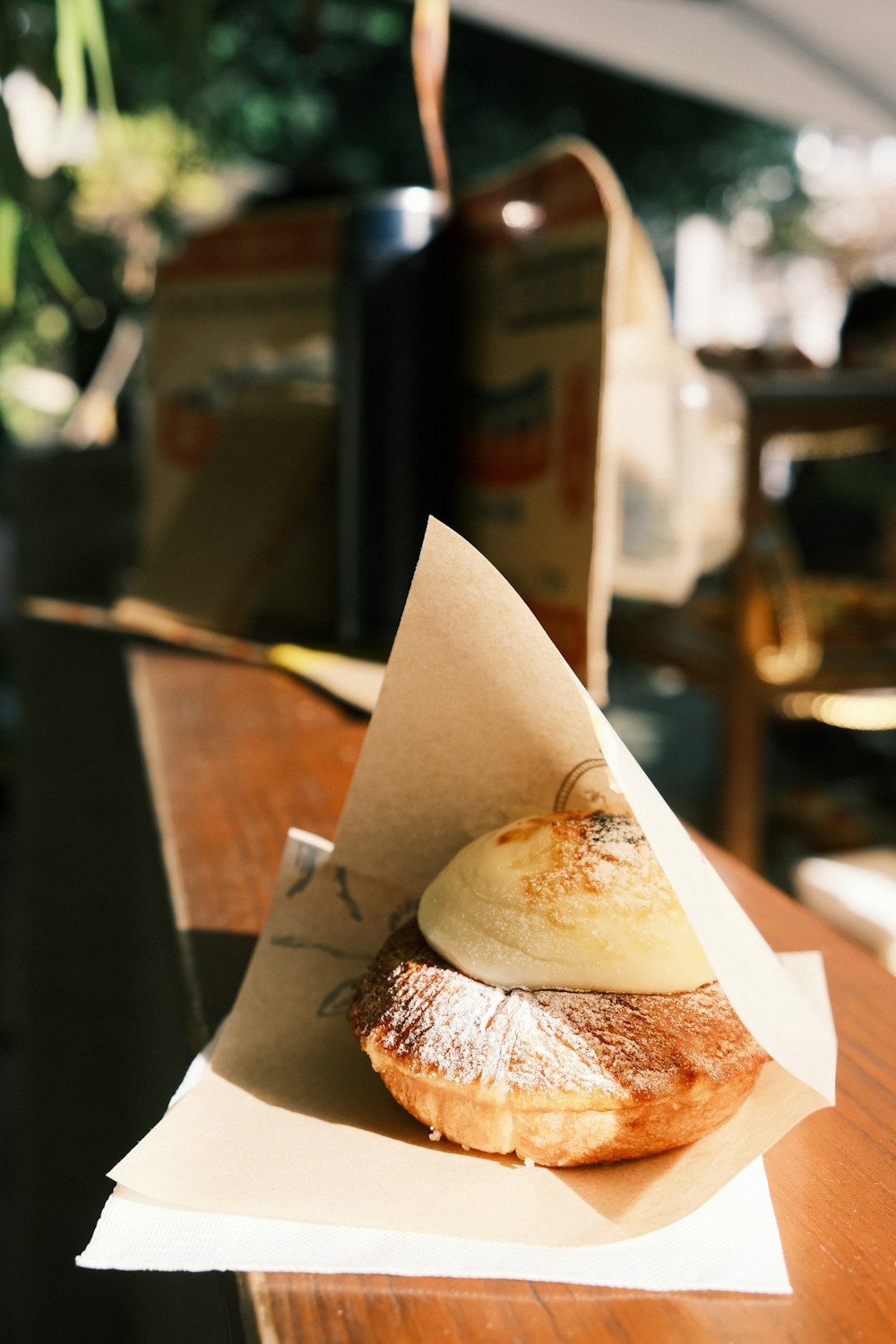 a pastry sitting on top of a piece of paper