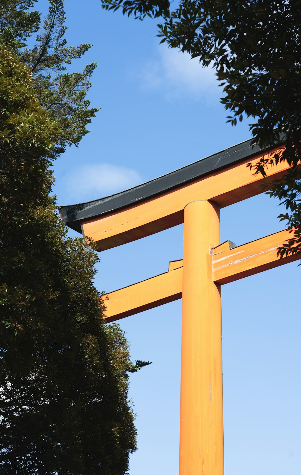 a tall wooden structure with a sky background