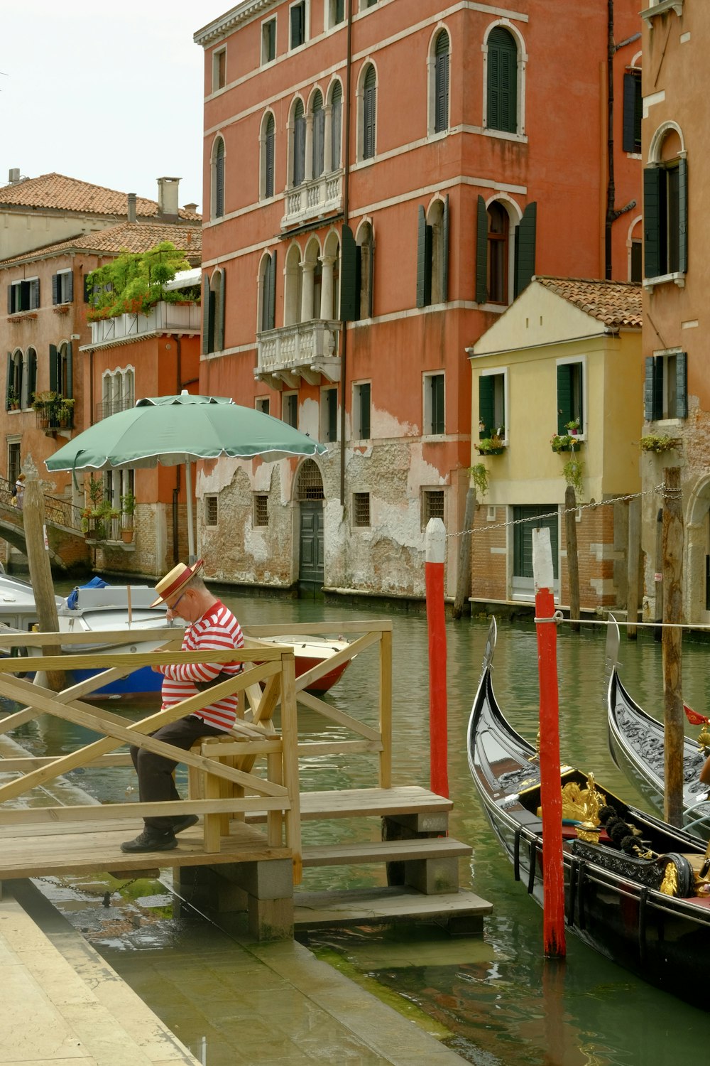 a couple of gondolas that are sitting in the water