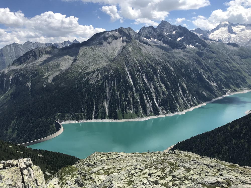 a view of a mountain lake from a high point of view