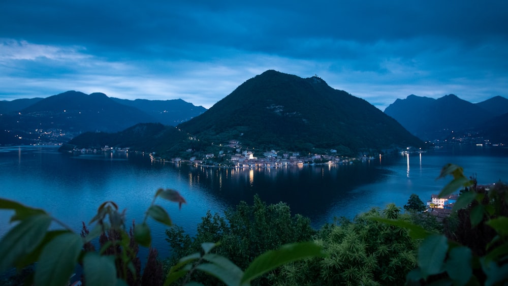 a large body of water surrounded by mountains