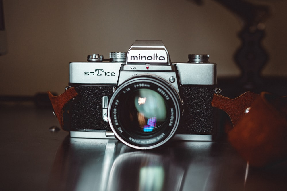 a close up of a camera on a table