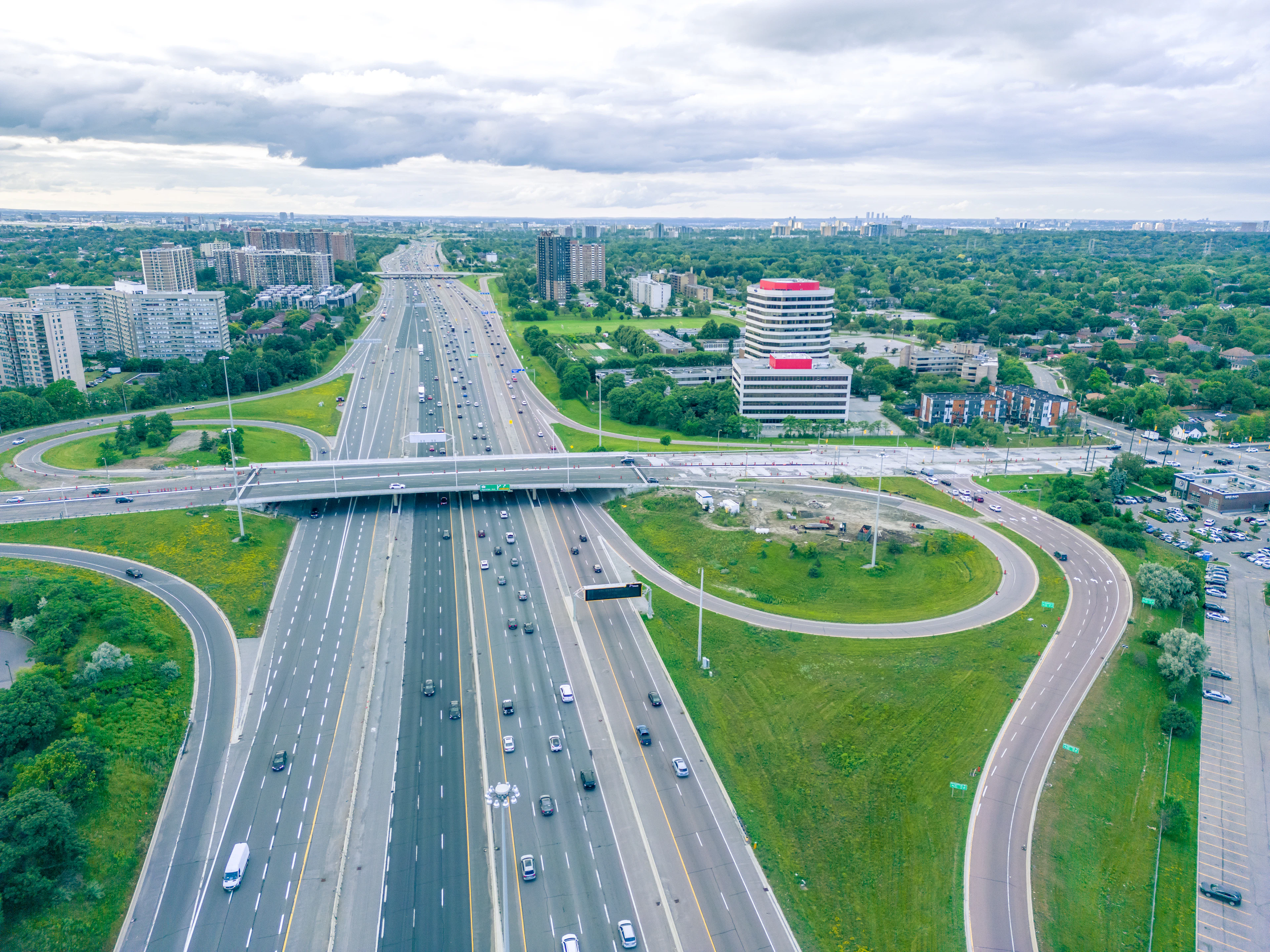 Aerial view of a highway interchange